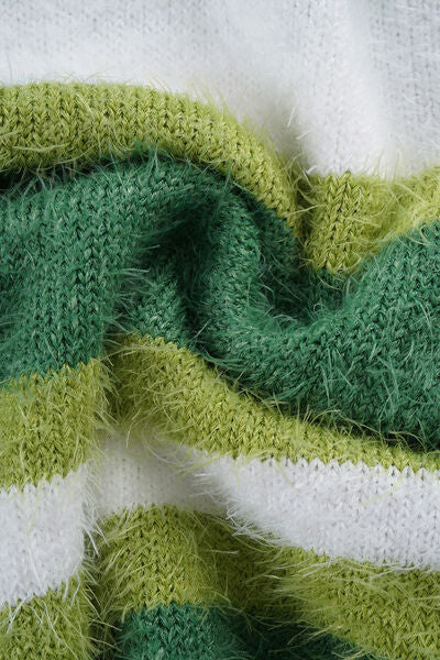 Striped Button Up Dropped Shoulder Cardigan Trendsi