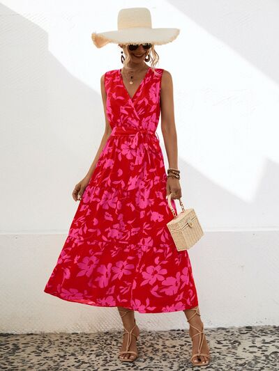 Blue Zone Planet | Tied Printed Surplice Tiered Dress BLUE ZONE PLANET