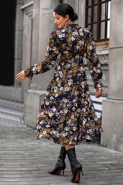 Floral Flounce Sleeve Tiered Dress BLUE ZONE PLANET