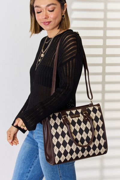 David Jones Argyle Pattern PU Leather Handbag BLUE ZONE PLANET
