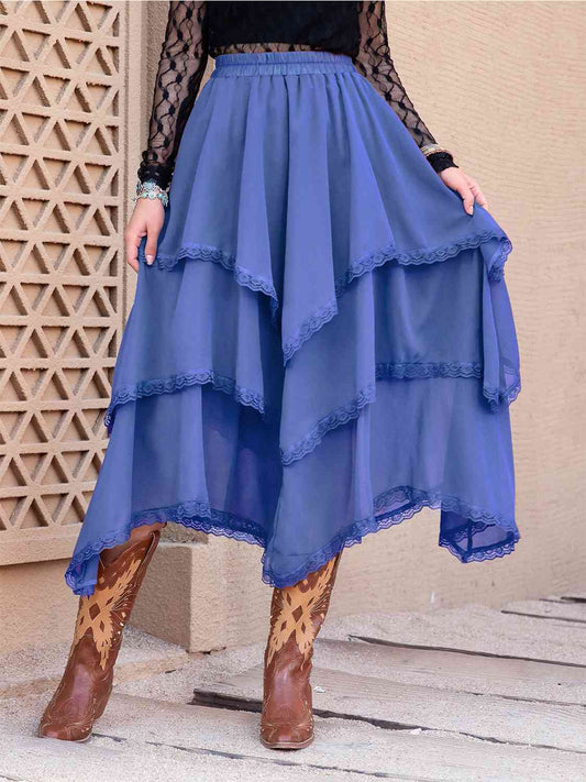 Tiered Lace Detail Midi Skirt-BOTTOMS SIZES SMALL MEDIUM LARGE-[Adult]-[Female]-Azure-S-2022 Online Blue Zone Planet