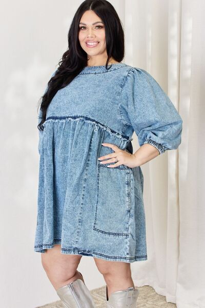 HEYSON Full Size Oversized Denim Babydoll Dress Trendsi