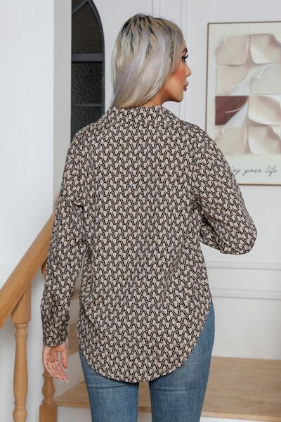 Printed Buttoned Long Sleeve Shirt BLUE ZONE PLANET