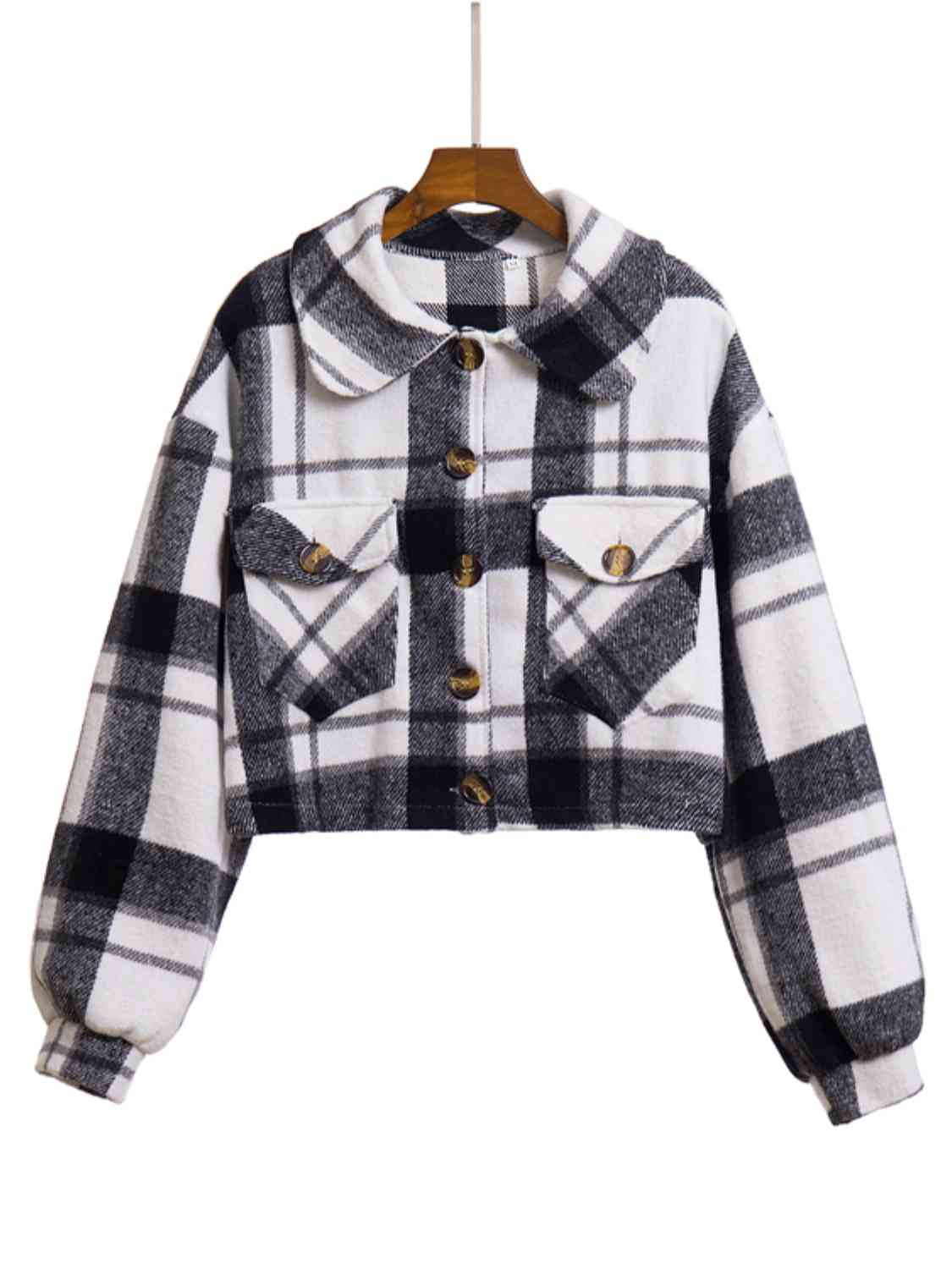 Plaid Button Front Jacket with Pockets BLUE ZONE PLANET
