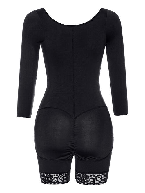 Full Size Zip Up Lace Detail Long Sleeve Shapewear BLUE ZONE PLANET