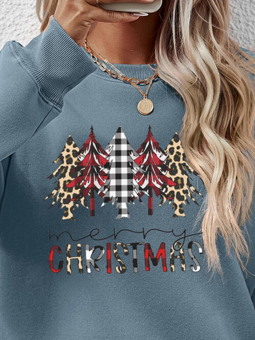 MERRY CHRISTMAS Round Neck Long Sleeve Sweatshirt BLUE ZONE PLANET