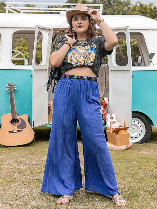 Plus Size Striped Wide-Leg Pants BLUE ZONE PLANET