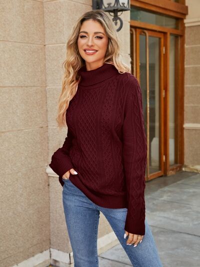 Blue Zone Planet | Cable-Knit Mock Neck Sweater BLUE ZONE PLANET