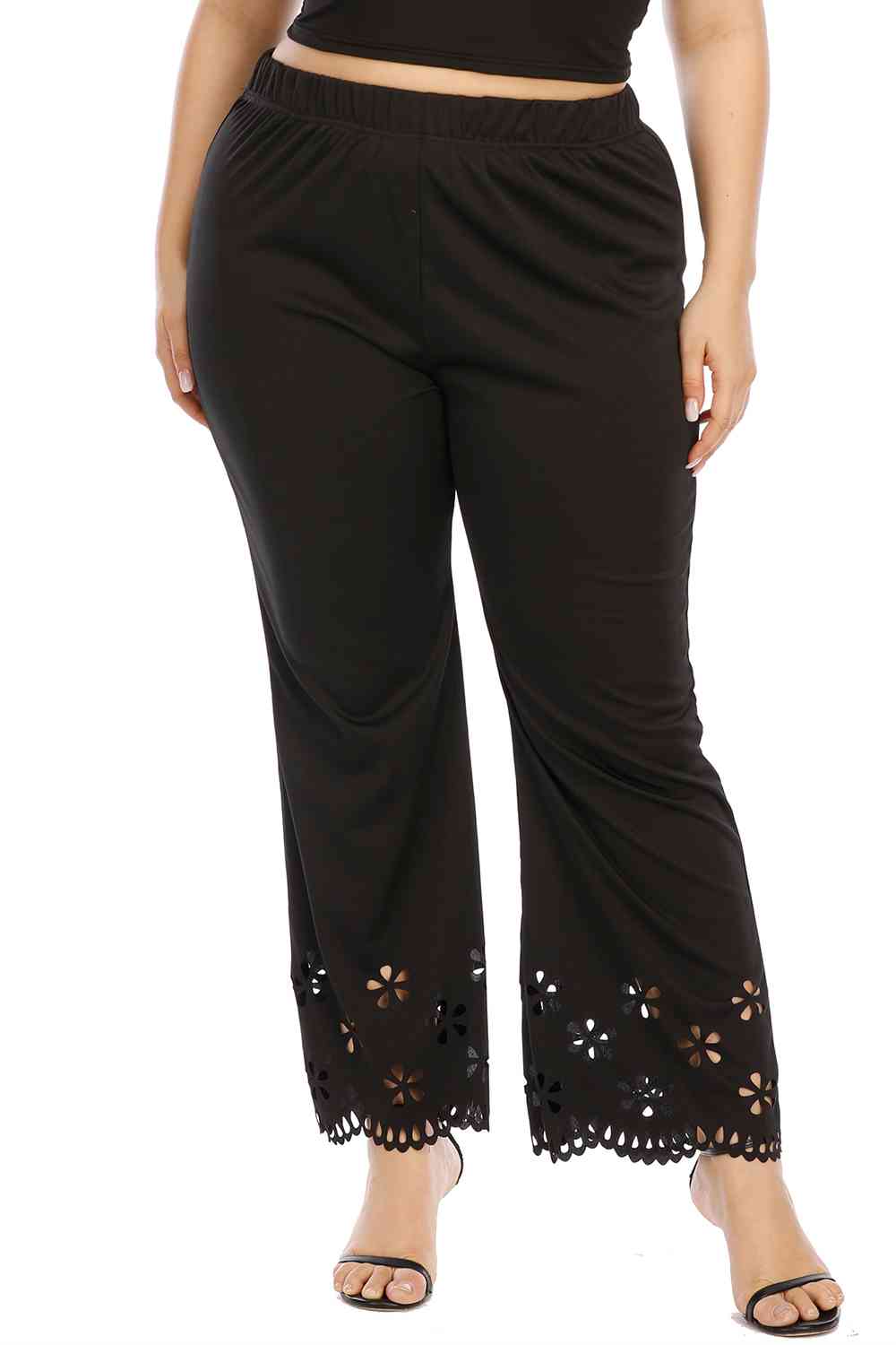 Plus Size Openwork Detail Pants BLUE ZONE PLANET