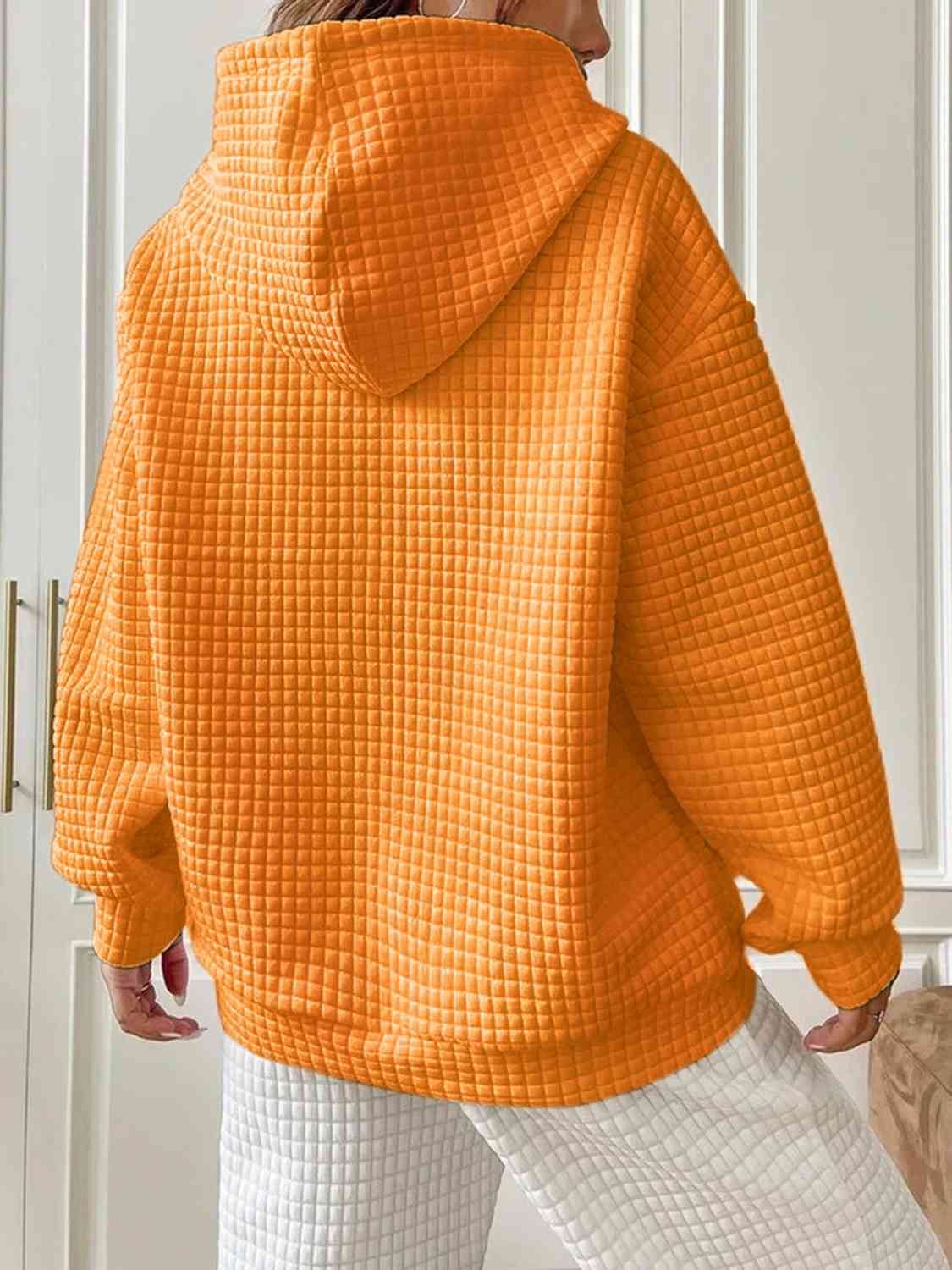 Blue Zone Planet | Textured Drawstring Drop Shoulder Hoodie BLUE ZONE PLANET