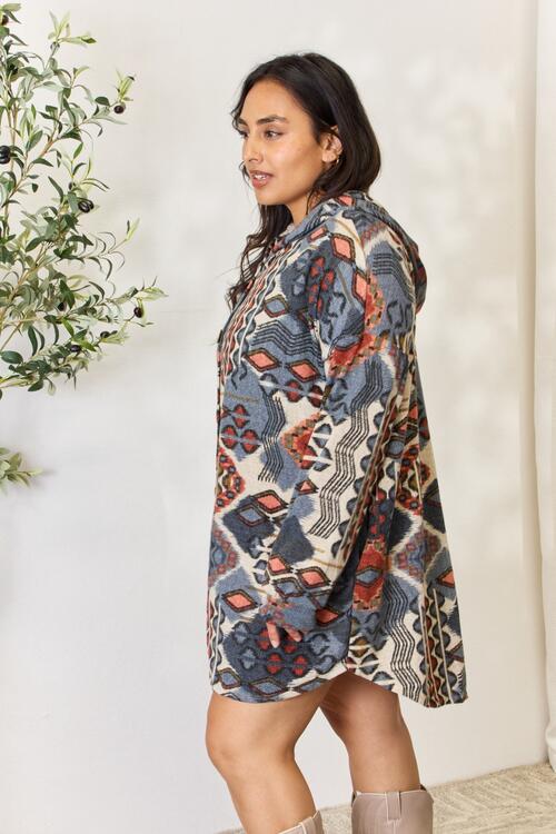 Heimish Full Size Printed Button Up Hooded Jacket BLUE ZONE PLANET