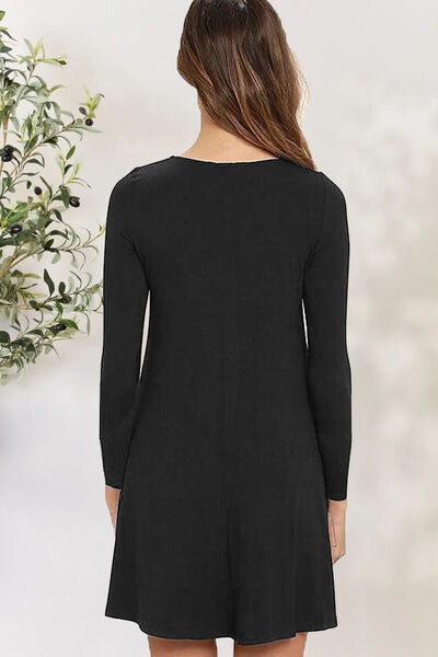 Blue Zone Planet | Round Neck Long Sleeve Mini Dress BLUE ZONE PLANET