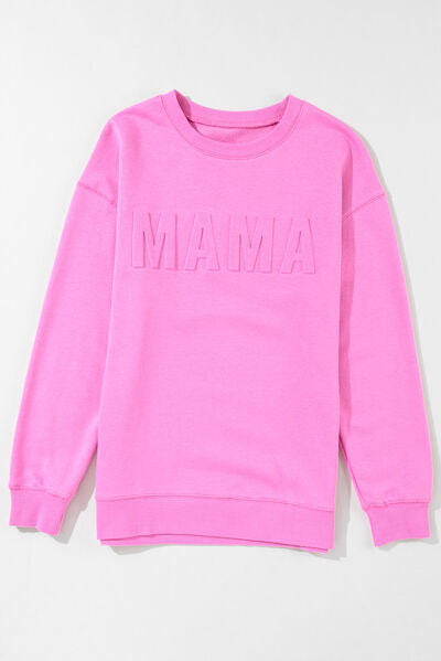 Blue Zone Planet | MAMA Round Neck Dropped Shoulder Sweatshirt BLUE ZONE PLANET