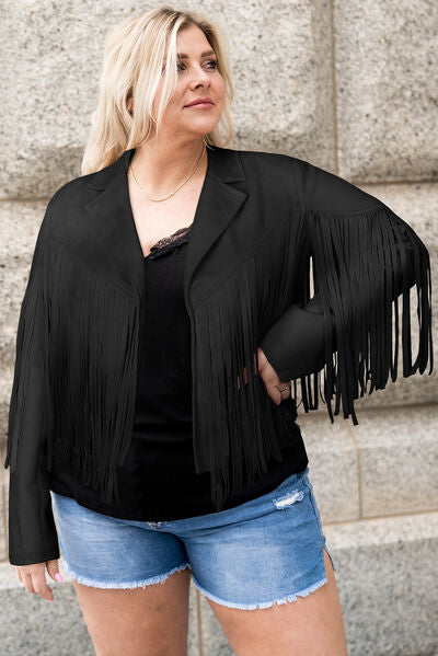 Plus Size Fringe Open Front Jacket Trendsi
