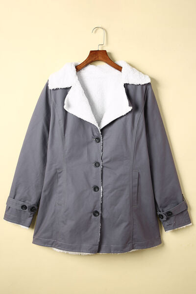 Blue Zone Planet | Pocketed Button Up Collared Neck Coat BLUE ZONE PLANET
