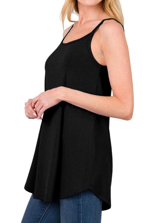 Full Size Spaghetti Strap V-Neck Flowy Tunic Cami BLUE ZONE PLANET