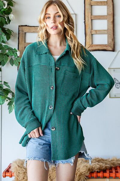 Reborn J Striped Button Up Long Sleeve Shacket BLUE ZONE PLANET