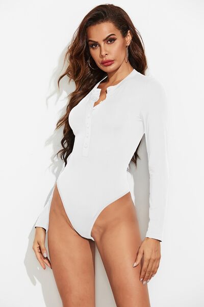 Blue Zone Planet | Half Button Round Neck Long Sleeve Bodysuit BLUE ZONE PLANET