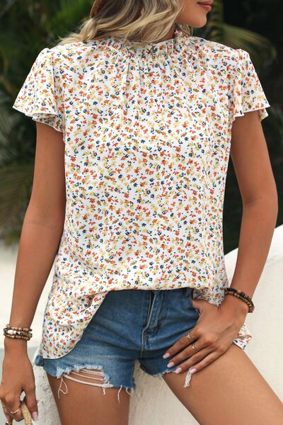 Blue Zone Planet | Ditsy Floral Mock Neck Short Sleeve T-Shirt BLUE ZONE PLANET