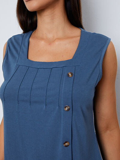 Blue Zone Planet | Square Neck Decorative Button Tank BLUE ZONE PLANET