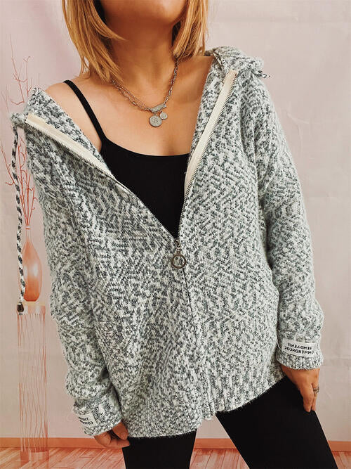 Blue Zone Planet | Zip Up Drawstring Long Sleeve Hooded Sweater BLUE ZONE PLANET