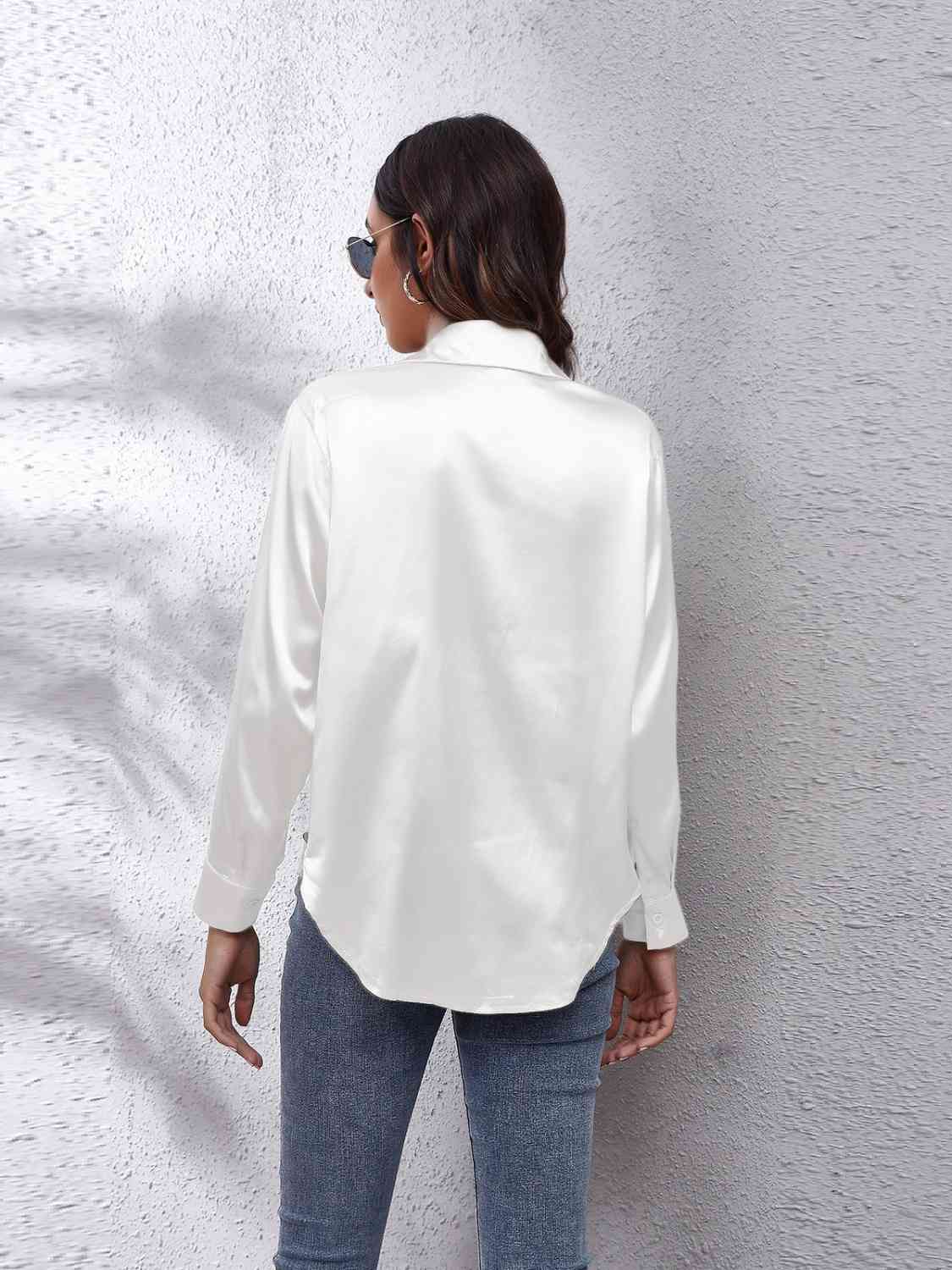 Collared Neck Buttoned Long Sleeve Shirt BLUE ZONE PLANET