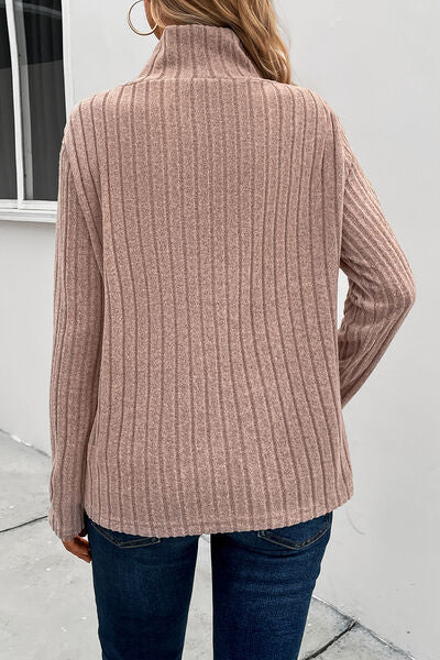 Ribbed Turtleneck Long Sleeve Sweater BLUE ZONE PLANET
