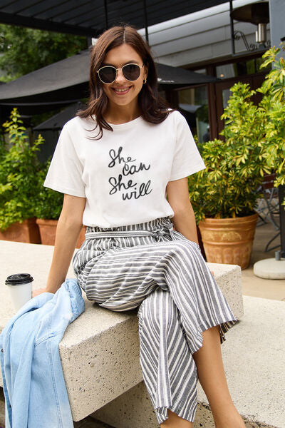 Blue Zone Planet | Simply Love Full Size SHE CAN SHE WILL Short Sleeve T-Shirt BLUE ZONE PLANET