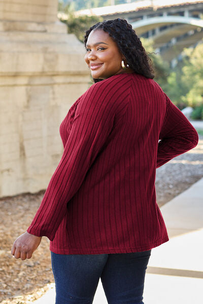 Basic Bae Full Size Ribbed Round Neck Long Sleeve Knit Top BLUE ZONE PLANET
