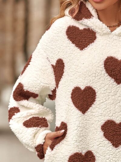 Blue Zone Planet | Fuzzy Heart Pocketed Dropped Shoulder Hoodie BLUE ZONE PLANET