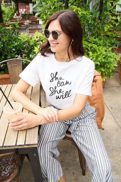Blue Zone Planet | Simply Love Full Size SHE CAN SHE WILL Short Sleeve T-Shirt BLUE ZONE PLANET