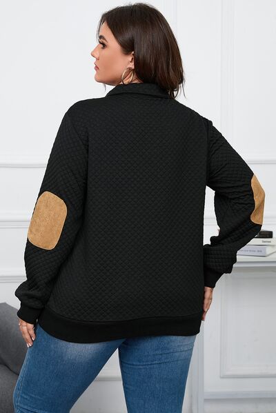 Blue Zone Planet | Plus Size Waffle-Knit Collared Neck Sweatshirt BLUE ZONE PLANET
