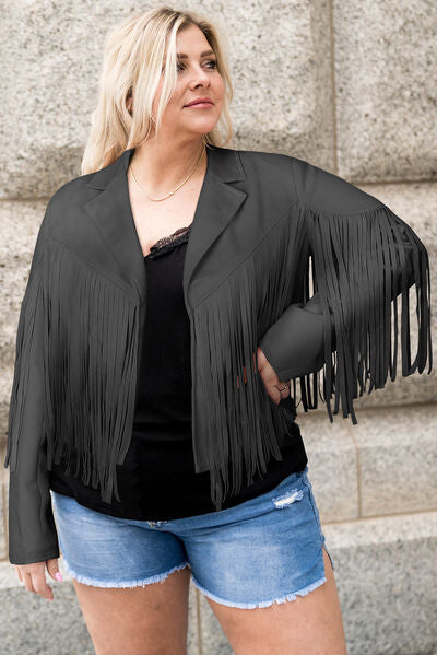 Plus Size Fringe Open Front Jacket Trendsi