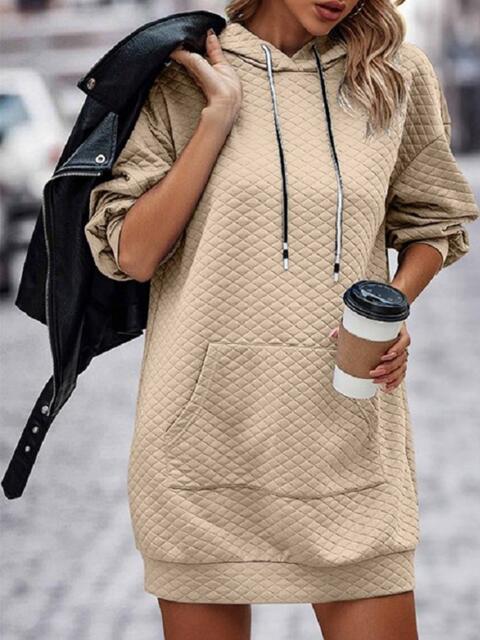 Textured Drawstring Tunic Hoodie BLUE ZONE PLANET