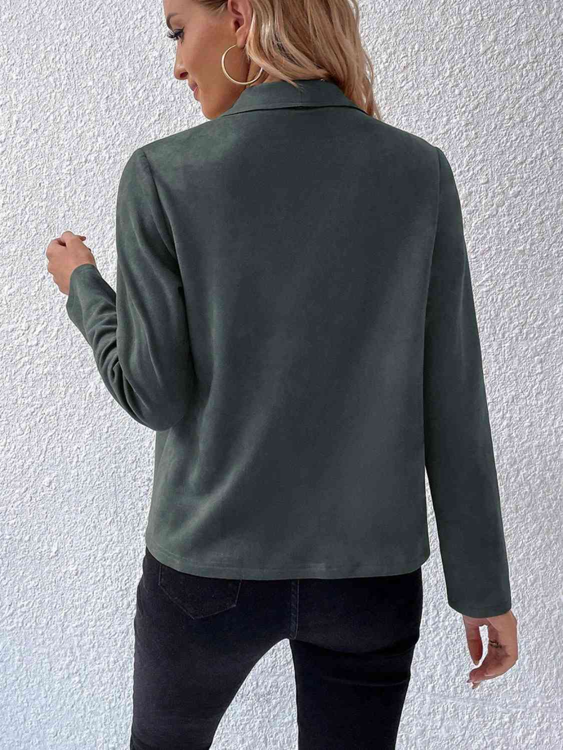 Collared Neck Long Sleeve Jacket BLUE ZONE PLANET