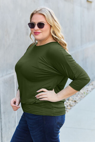 Blue Zone Planet | Basic Bae Full Size Round Neck Batwing Sleeve Blouse BLUE ZONE PLANET