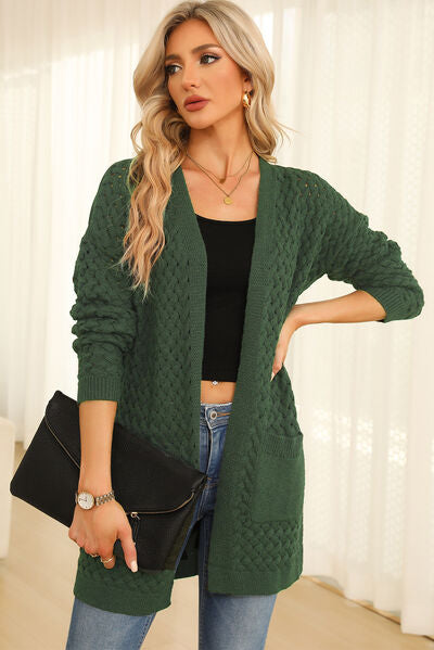 Open Front Dropped Shoulder Cardigan with Pockets Trendsi