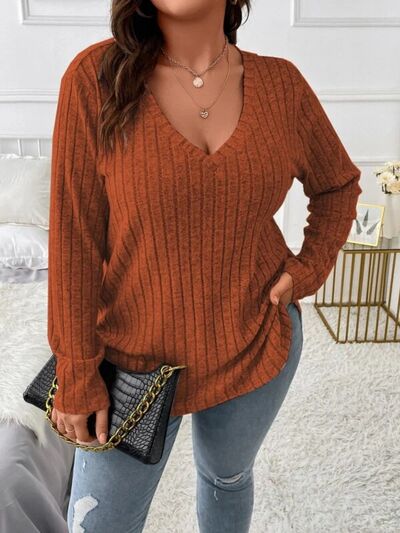 Blue Zone Planet | Plus Size V-Neck Long Sleeve T-Shirt BLUE ZONE PLANET