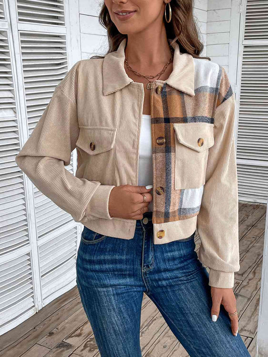 Color Block Collared Neck Button-Up Jacket BLUE ZONE PLANET