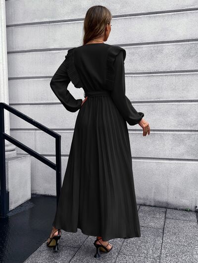 Blue Zone Planet | Pleated Surplice Tie Waist Maxi Dress BLUE ZONE PLANET