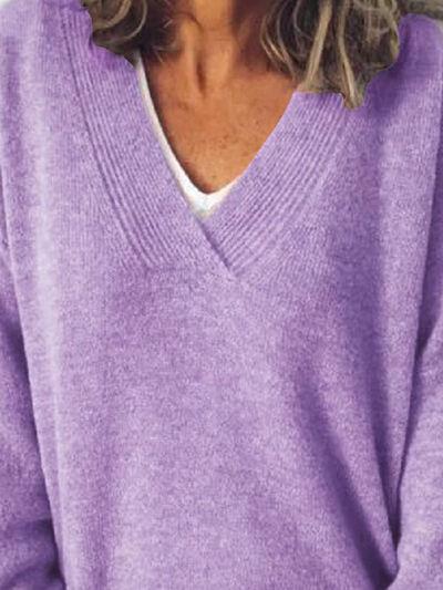 Blue Zone Planet | V-Neck Dropped Shoulder Sweater BLUE ZONE PLANET