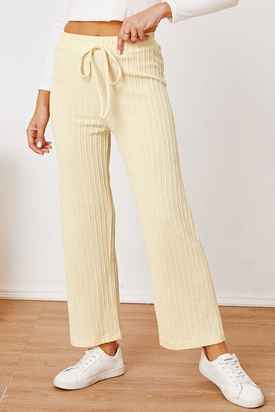 Blue Zone Planet | Textured Elastic Waist Straight Pants BLUE ZONE PLANET