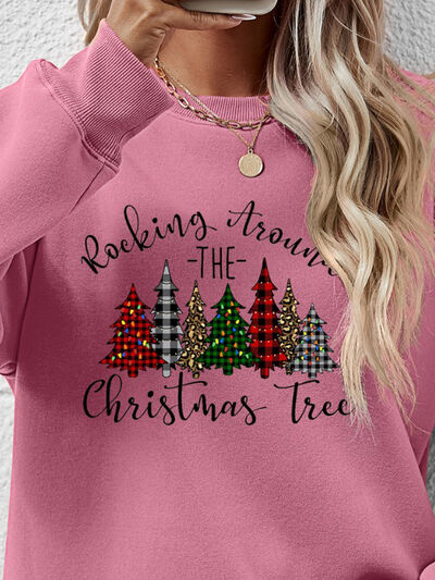 Blue Zone Planet | Christmas Tree Graphic Round Neck Sweatshirt BLUE ZONE PLANET