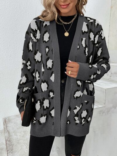 Blue Zone Planet | Leopard Open Front Dropped Shoulder Cardigan BLUE ZONE PLANET