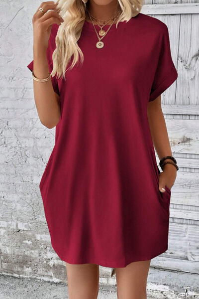 Blue Zone Planet | Pocketed Round Neck Short Sleeve Dress BLUE ZONE PLANET