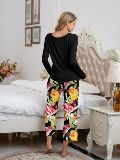 Blue Zone Planet | Round Neck Top and Printed Pants Lounge Set BLUE ZONE PLANET