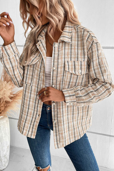 Blue Zone Planet |  Pocketed Button Up Collared Neck Jacket BLUE ZONE PLANET