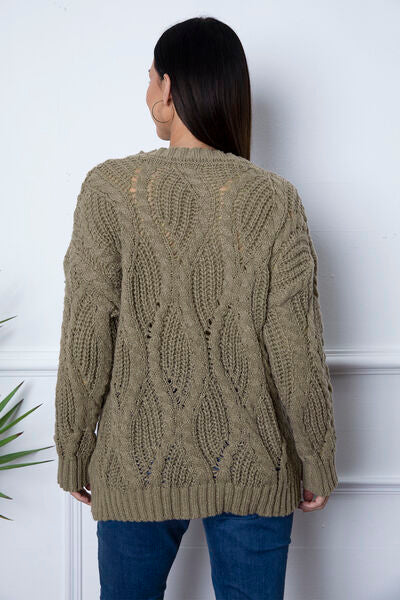 Blue Zone Planet | Round Neck Dropped Shoulder Sweater BLUE ZONE PLANET