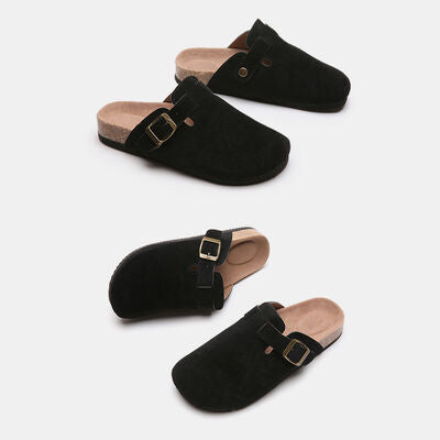 Suede Closed Toe Buckle Slide BLUE ZONE PLANET