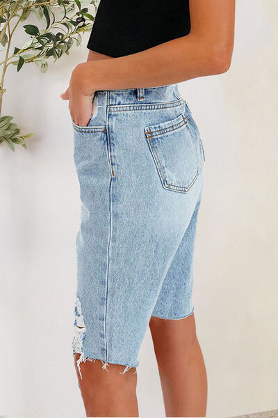 Blue Zone Planet | Distressed Pocketed Denim Shorts BLUE ZONE PLANET